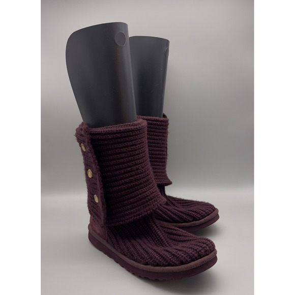 UGG Shoes - UGG Argyle Knit Boots Womens 7 Purple Solid Button Down Winter Cozy